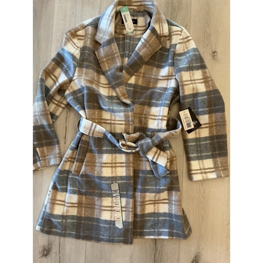 Mo-Ka Santa Fe Apparel Women Tie Waist Plaid Jacket Blue Size L Stitch‎ Fix NWT